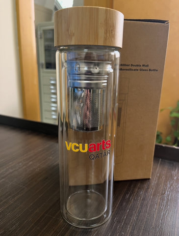 VCUarts Bailey 400 ml borosilicate glass infuser bottle with bamboo lid