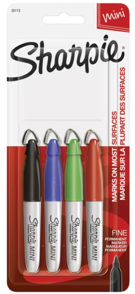 Sharpie Mini Permanent Markers Assorted 4 Pack (blue, red, green, black)