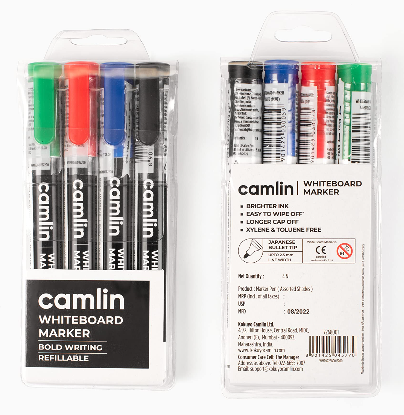 Camlin White Board Marker set of 4 (black, blue, red, green)