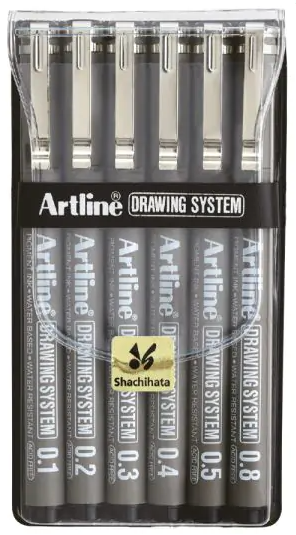 Artline Drawing System-Black, set of 6 (0.1mm/ 0.2mm/ 0.3mm/ 0.4mm/ 0.5mm/ 0.8mm)