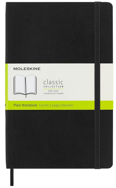 Moleskine Classic Notebook, Soft Cover, Large (5" x 8.25") Plain/Blank, Black, 240 Pages