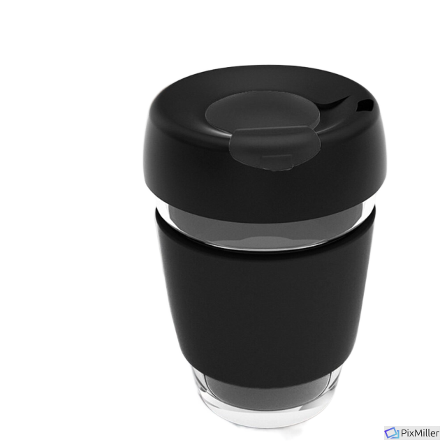 VCUarts clear coffee mug with silicone lid (black)