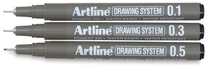 Artline Drawing Pen Set - Assorted Sizes, Wallet, Set of 3