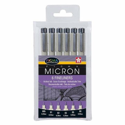 Sakura Pigma Micron Fineliners (Set of 6 Black)