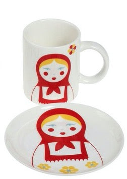 Red Fab Plate or Mug (Nesting Doll)