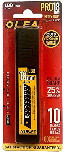 OLFA 9070 LBB-10B 18mm UltraSharp Black Snap-Off Heavy-Duty Blade, 10-Pack