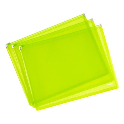 Zip Folios, Set of 3, Neon Green Poppin